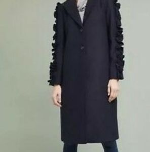 Anthropologie Fifth Label Navy Coat with Ruffles